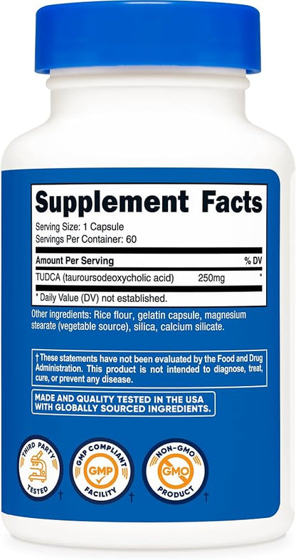 Nutricost Tudca 250mg, 60 Capsules (Tauroursodeoxycholic Acid) Gluten Free