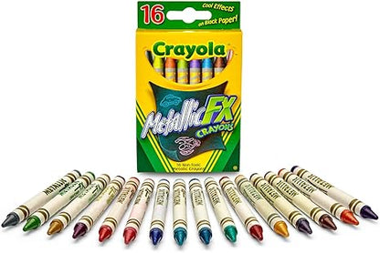 Crayola Metallic Crayons (16ct), Kids Crayons for Coloring and Drawing, Glitter, Shiny, and Unique Colors, Gift for Kids, Nontoxic, 3+