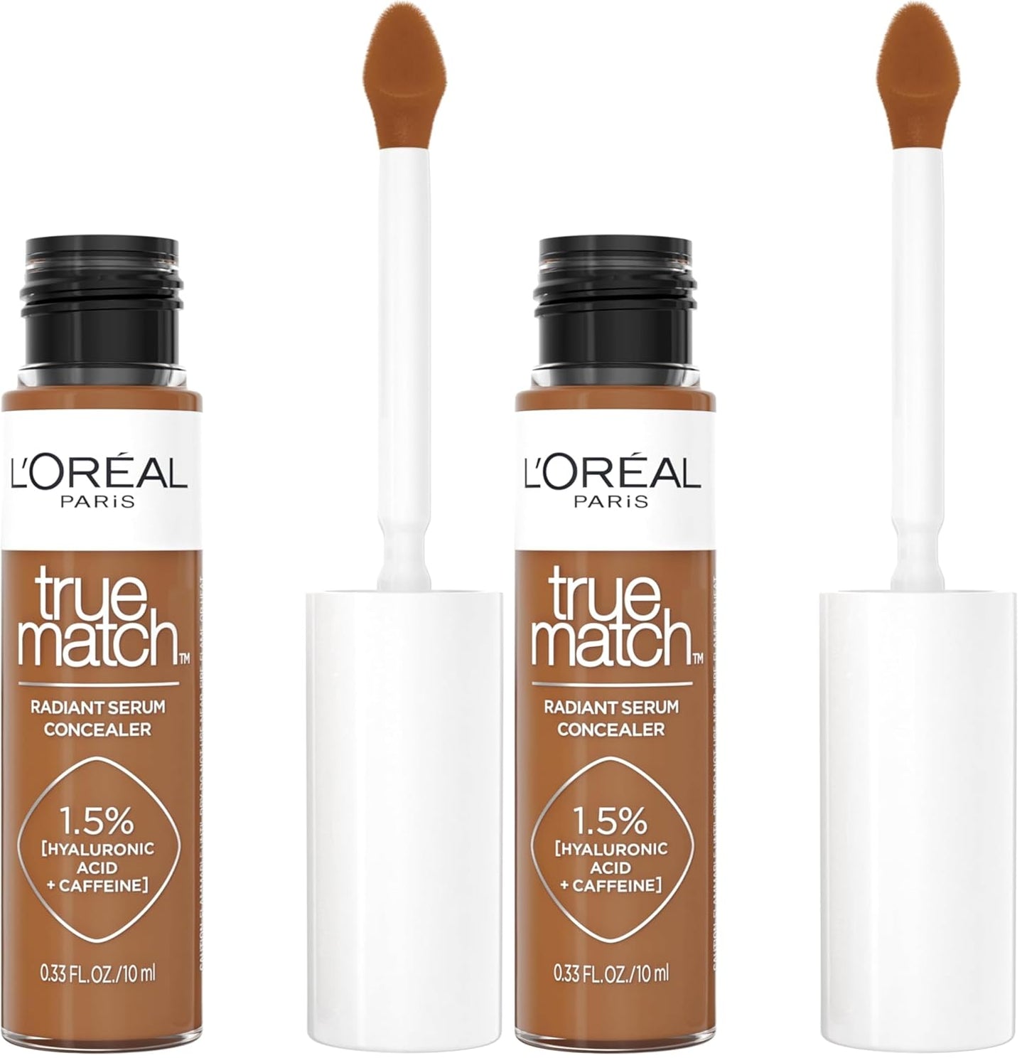 L'Oreal Paris True Match Radiant Serum Concealer, Brightening Under Eye Concealer Make Up with 1.5% Hyaluronic Acid and Caffeine, W9.5, 0.33 Oz (Pack of 2)