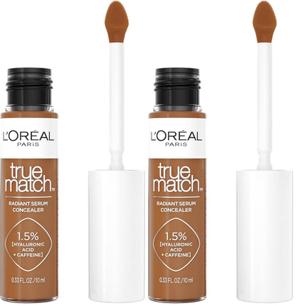 L'Oreal Paris True Match Radiant Serum Concealer, Brightening Under Eye Concealer Make Up with 1.5% Hyaluronic Acid and Caffeine, W9.5, 0.33 Oz (Pack of 2)
