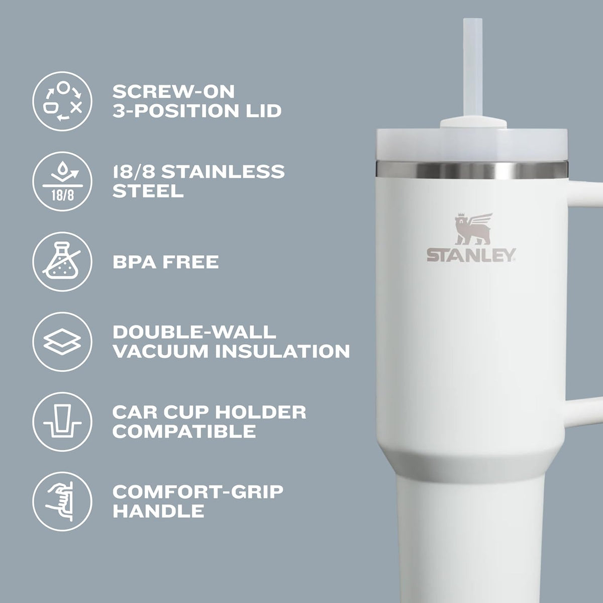 STANLEY Quencher H2.0 Flow State Tumbler, 30 oz, Ash