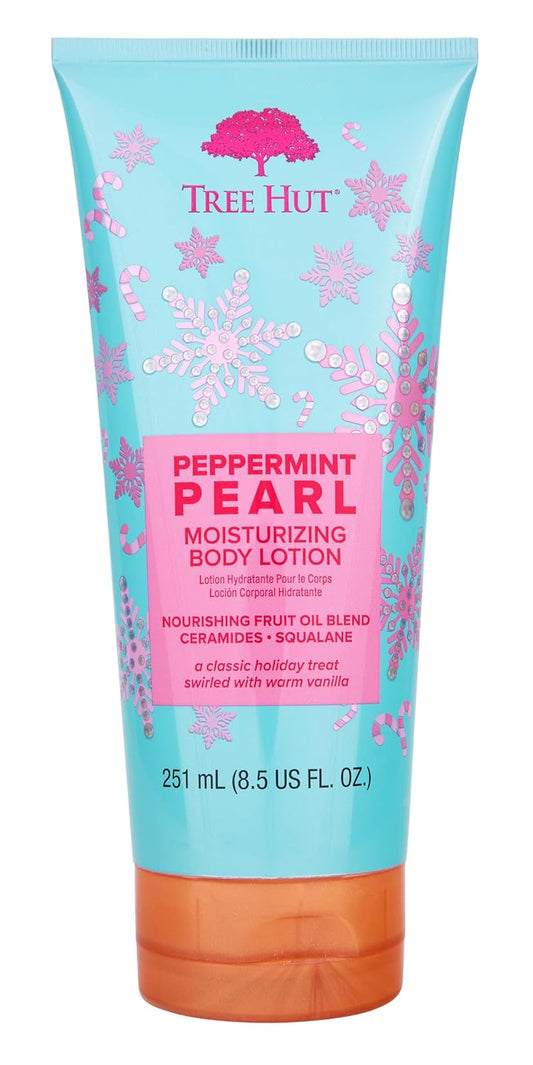Tree Hut Peppermint Pearl Body Lotion, Limited Edition Holiday, Ceramide and Squalene Formula Helps Protect Skin, Long-lasting Hydration Leaves Skin Feeling Soft & Moisturized, 8.5 fl oz.(Pack of 2)