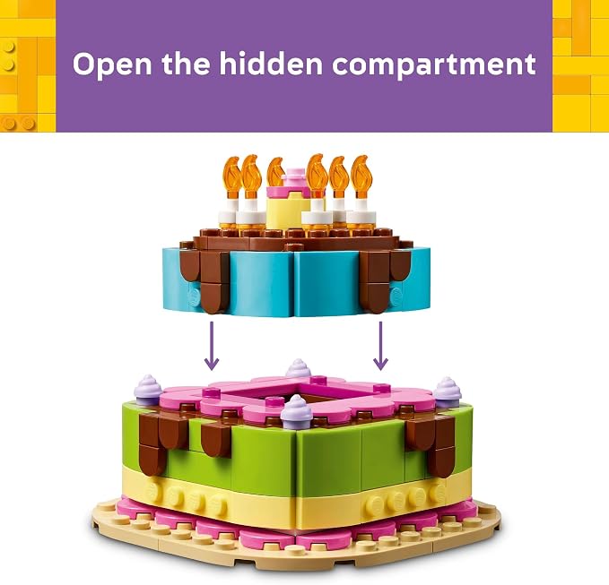 LEGO Birthday Party Cake - Building Toy for Boys & Girls, Ages 7+ - Birthday Decoration with 10 Candle Accessories - Craft for Kids - 40815