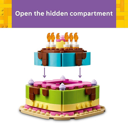 LEGO Birthday Party Cake - Building Toy for Boys & Girls, Ages 7+ - Birthday Decoration with 10 Candle Accessories - Craft for Kids - 40815