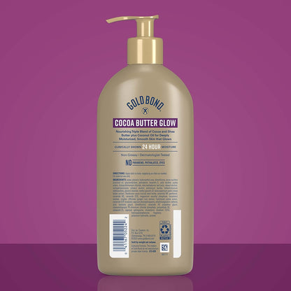 Gold Bond Cocoa Butter Glow Daily Hydrating Lotion for Gifting, 14 Oz | Body lotion with Shea Butter, Cocoa Butter & Coconut Oil, dermatologist-tested, no parabens, phthalates, dyes, 24hr moisture
