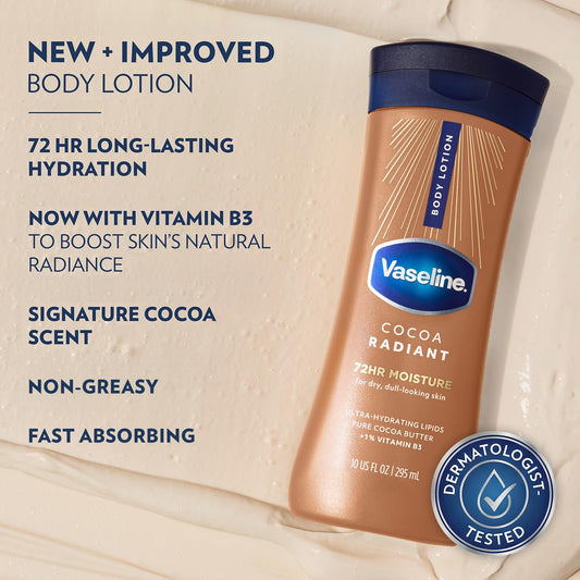 Vaseline Cocoa Radiant Moisturizer Bundle – Intensive Care Hand and Body Lotion, Spray Lotion, and Gel Oil with Pure Cocoa Butter for Extremely Dry Skin