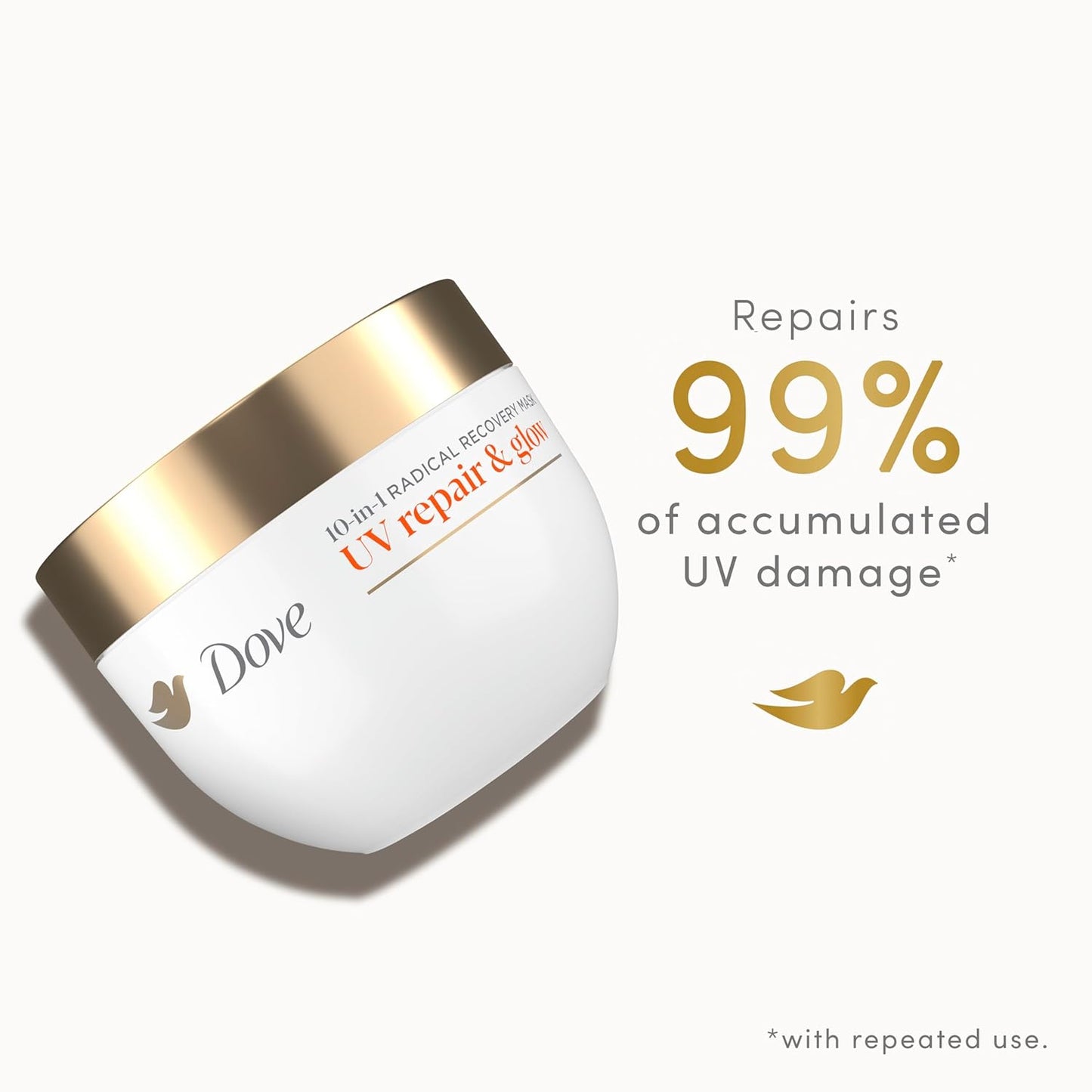 Dove Radical Recovery 10-in-1 Hair Mask 1ct UV Repair & Glow Deep recovery from 99% of UV hair damage with Melting Lumi-Beads 9.2 oz