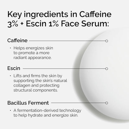 The Ordinary Caffeine 3% + Escin 1% Face Serum, Energizing Serum to Tone and Tighten, 1 Fl Oz