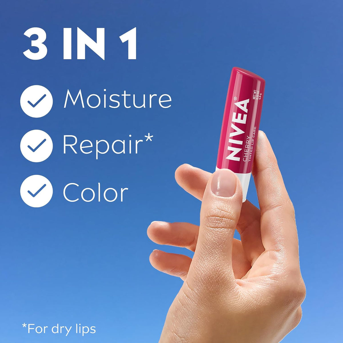 NIVEA Cherry Lip Care, Tinted Lip Balms with Shea Butter, 4 x 0.17 OZ