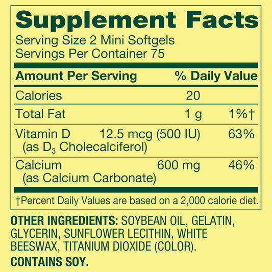 (2 pack) Spring Valley Calcium Plus Vitamin D3, Dietary Supplement, 150 Mini Softgels