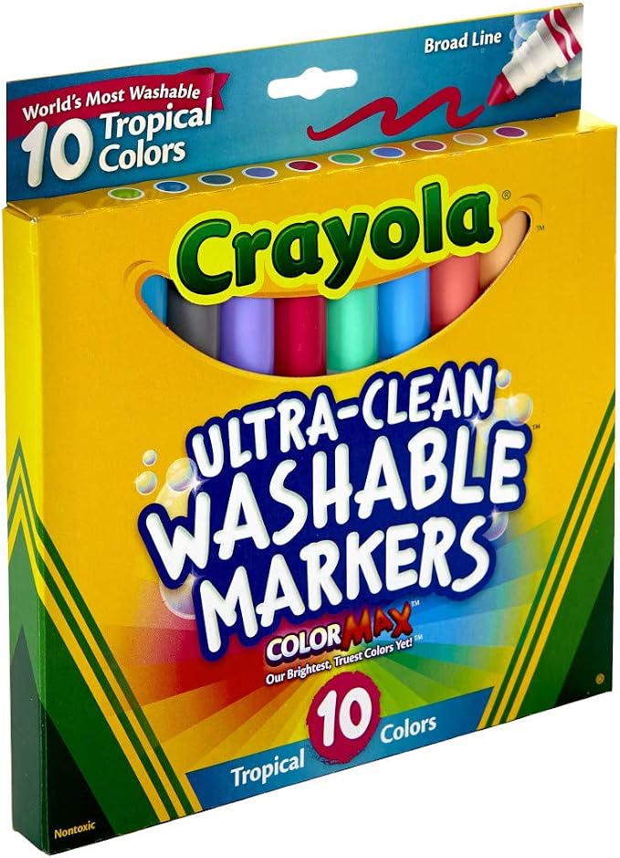 Crayola Ultra Clean Washable Markers, Tropical, Gift for Kids, 10Count