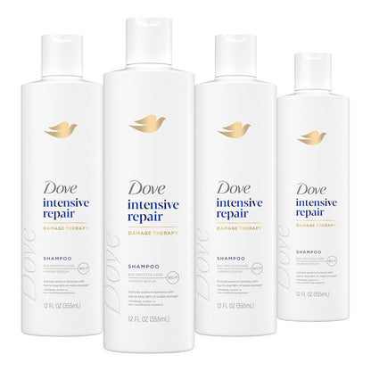 Dove Shampoo 4 count Intensive Repair for Damaged Hair with Bio-Protein Care Technology and Amino Serum 12 Fl Oz