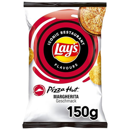 Lays Pizza Hut Margherita - Knusprig Gesalzene Kartoffelchips für eine gelungene Party Pizza Flavor Potato Chips, Crispy Natural Potato Chips with Tomato, 1x 150 g / 5.29 oz