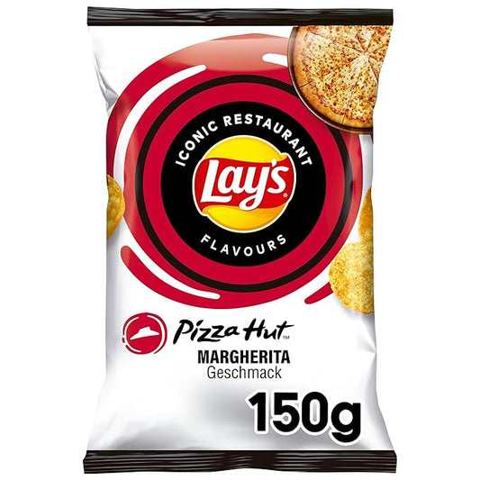 Lays Pizza Hut Margherita - Knusprig Gesalzene Kartoffelchips für eine gelungene Party Pizza Flavor Potato Chips, Crispy Natural Potato Chips with Tomato, 1x 150 g / 5.29 oz