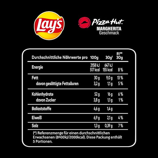 Lays Pizza Hut Margherita - Knusprig Gesalzene Kartoffelchips für eine gelungene Party Pizza Flavor Potato Chips, Crispy Natural Potato Chips with Tomato, 1x 150 g / 5.29 oz