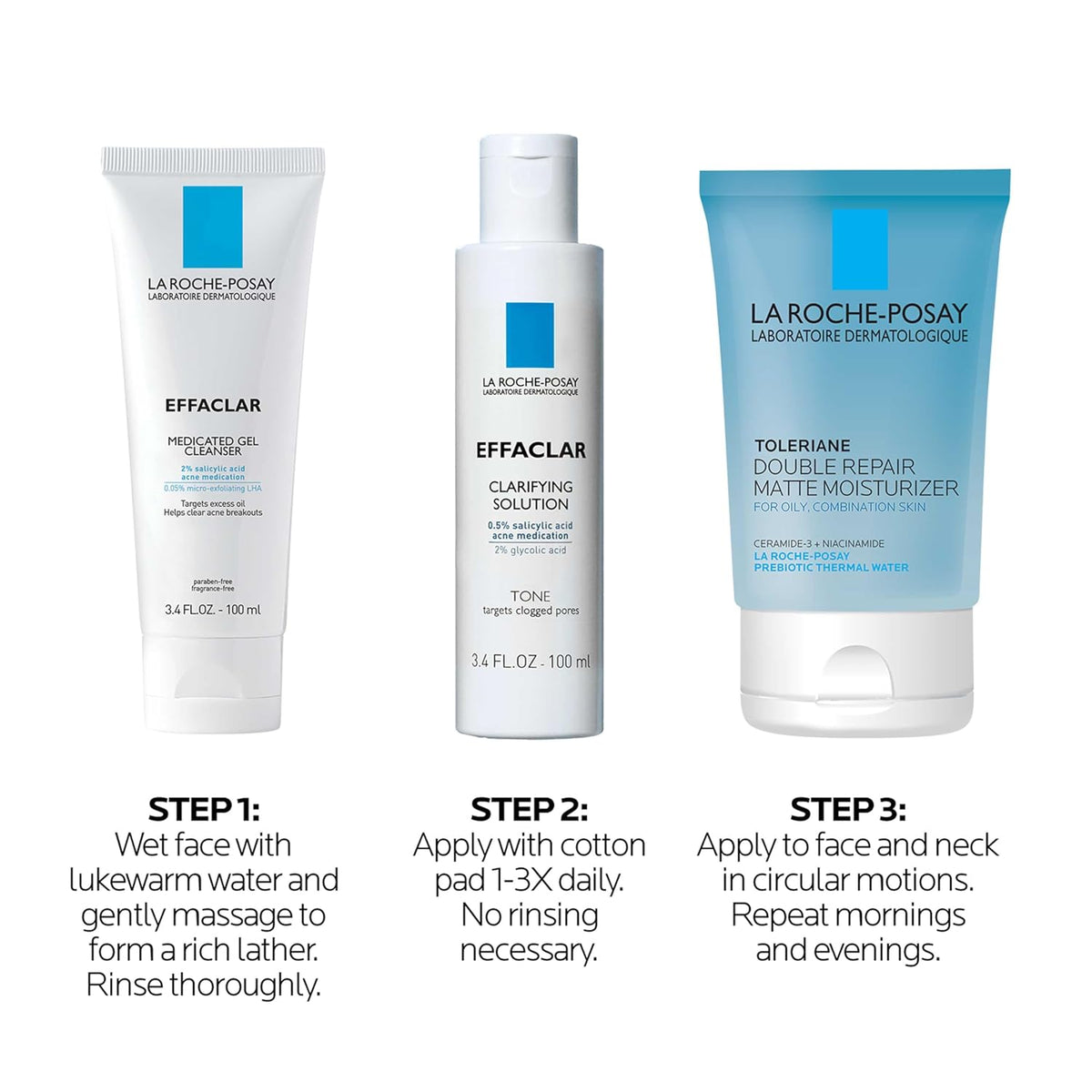 La Roche-Posay Effaclar Daily Acne Kit with Cleanser, Toner & Moisturizer