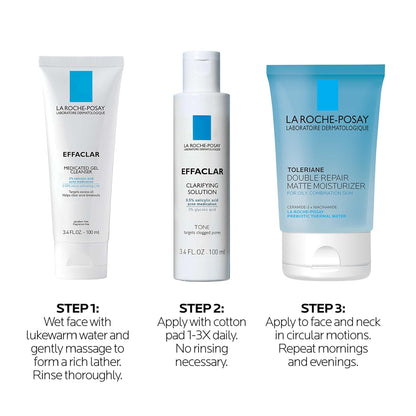 La Roche-Posay Effaclar Daily Acne Kit with Cleanser, Toner & Moisturizer