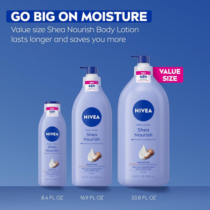 NIVEA Shea Nourish Body Lotion, Shea Butter & Hyaluronic Acid, 33.8 Fl Oz
