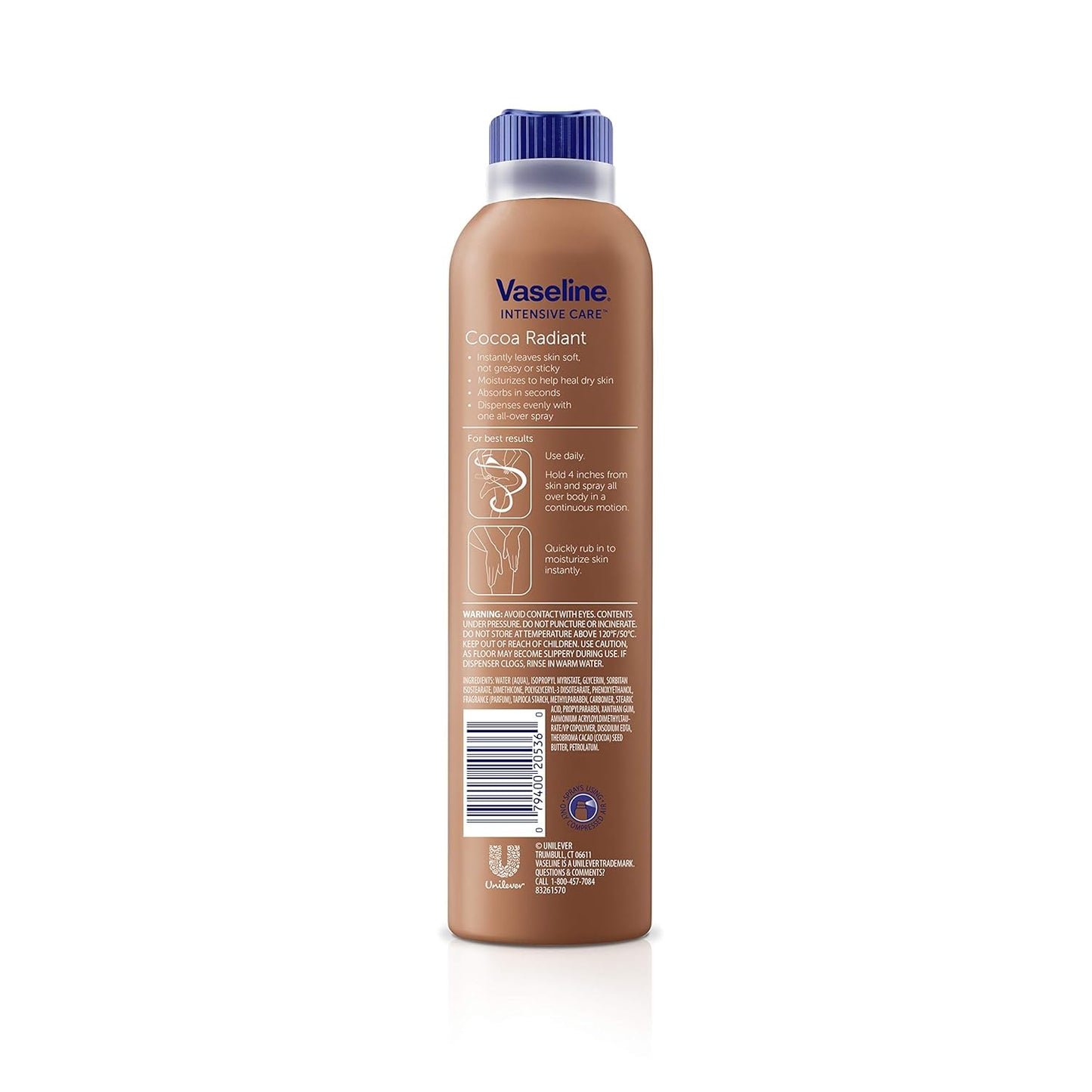 Vaseline Intensive Care Spray Moisturizer For Dry Skin Cocoa Radiant Made With 100% Pure Cocoa Butter 6.5oz (Pack of 6)