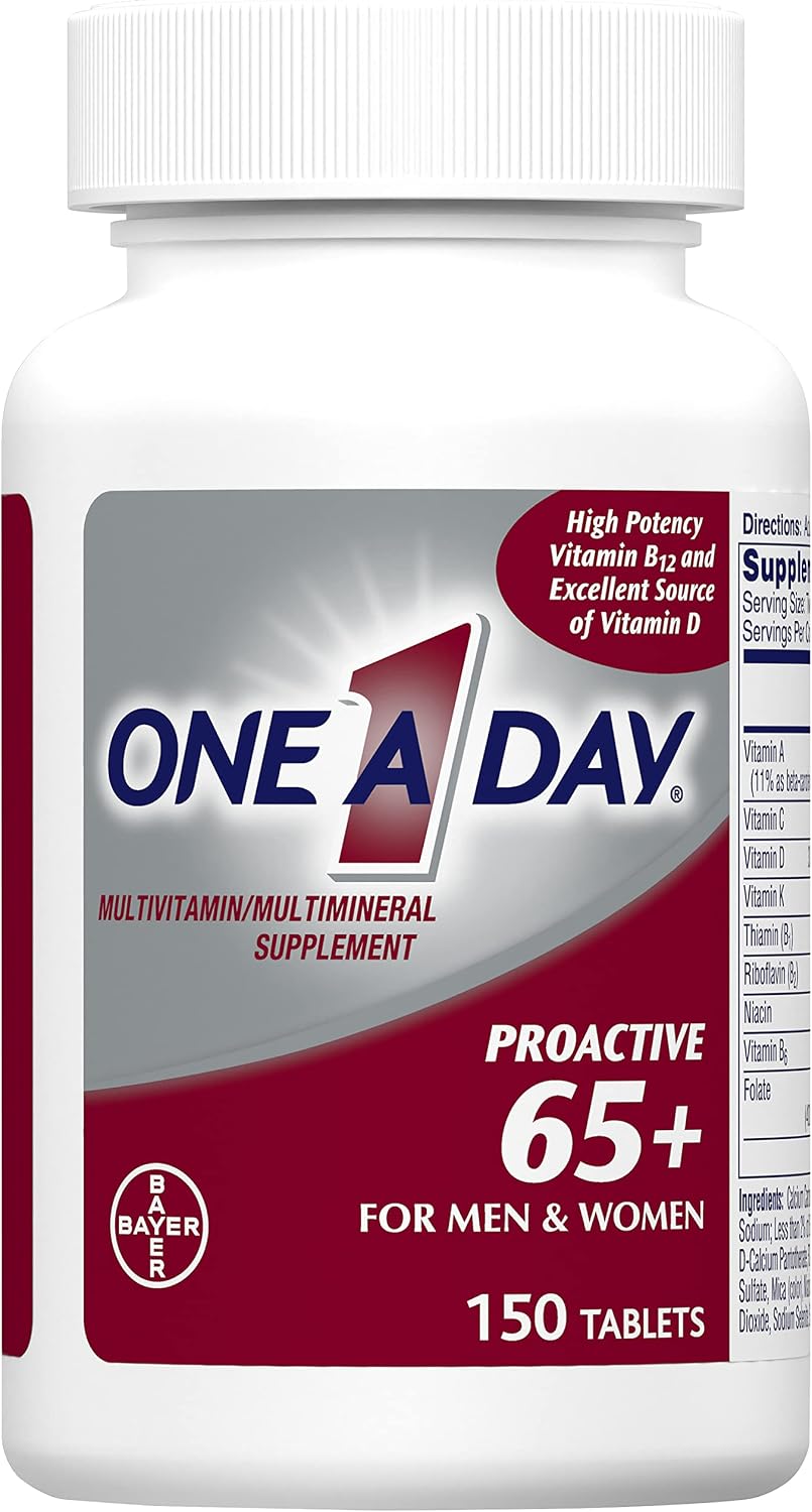 ONE A DAY Proactive 65+, Mens & Womens Multivitamin, Supplement with Vitamin A, C, D, and Zinc to Support Bone Health & Cell Health, Calcium, Folic Acid, Tablet 150 Count (Pack of 2)