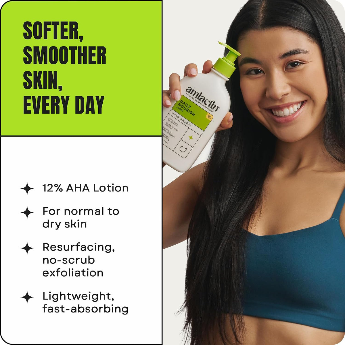AmLactin Daily Nourish Therapeutic Body Lotion for Dry Skin - No-Scrub Exfoliator and Moisturizer 12% Lactic Acid Lotion,14.1 oz (Packaging May Vary),(Pack of 2)