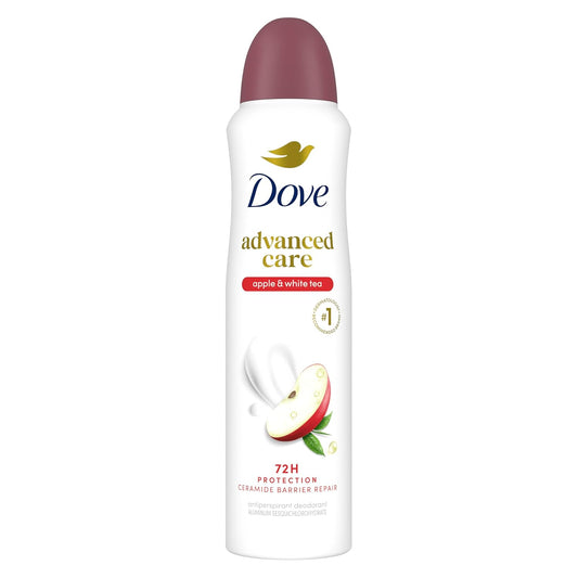 Dove Advanced Care Antiperspirant Deodorant Spray Apple & White Tea Antiperspirant deodorant to help skin barrier repair by boosting skin's ceramide levels 72-hour odor and sweat protection 3.8 oz