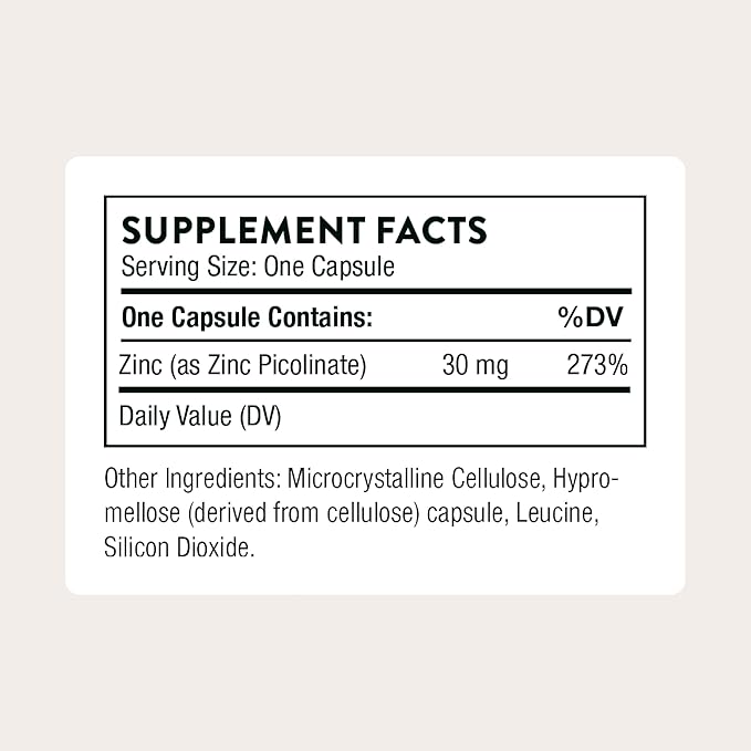 THORNE Zinc Picolinate 30 mg, Highly Absorbable Zinc, 60 Capsules