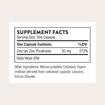 THORNE Zinc Picolinate 30 mg, Highly Absorbable Zinc, 60 Capsules