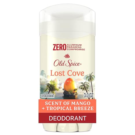 Old Spice Aluminum Free Deodorant for Men, 24/7 Lasting Freshness & Long Lasting Scent, 24/7 Sweat & Odor Protection, Lost Cove with Mango + Tropical Breeze Scent, 3.0 oz