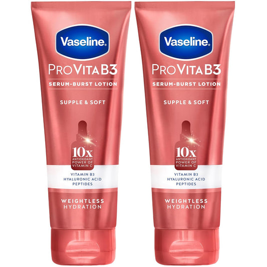 Vaseline Lotion, Pro VitaB3 Serum-Boost, Supple & Soft, 2-Pack – Weightless Hydration with Niacinamide, Hyaluronic Acid & Peptides, 7.5 Oz Ea