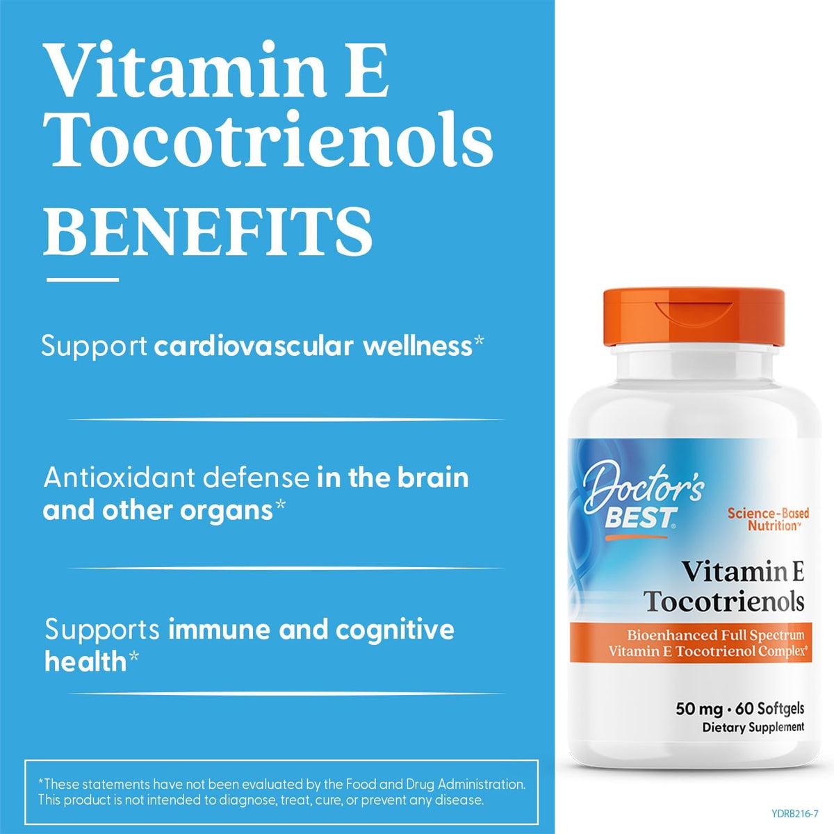 Doctor's Best Vitamin E Tocotrienols Complex Supplement, 60 Softgels