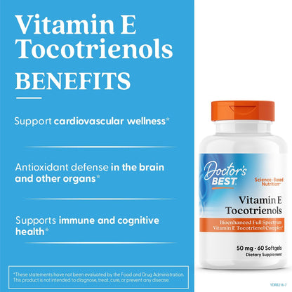 Doctor's Best Vitamin E Tocotrienols Complex Supplement, 60 Softgels