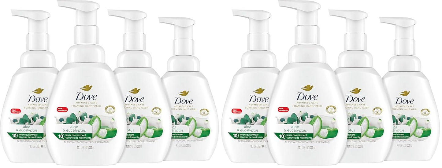 Dove Foaming Hand Wash Aloe & Eucalyptus Protects Skin from Dryness,More Moisturizers than the Leading Ordinary Hand Soap,10.1 oz,(Pack of 8)