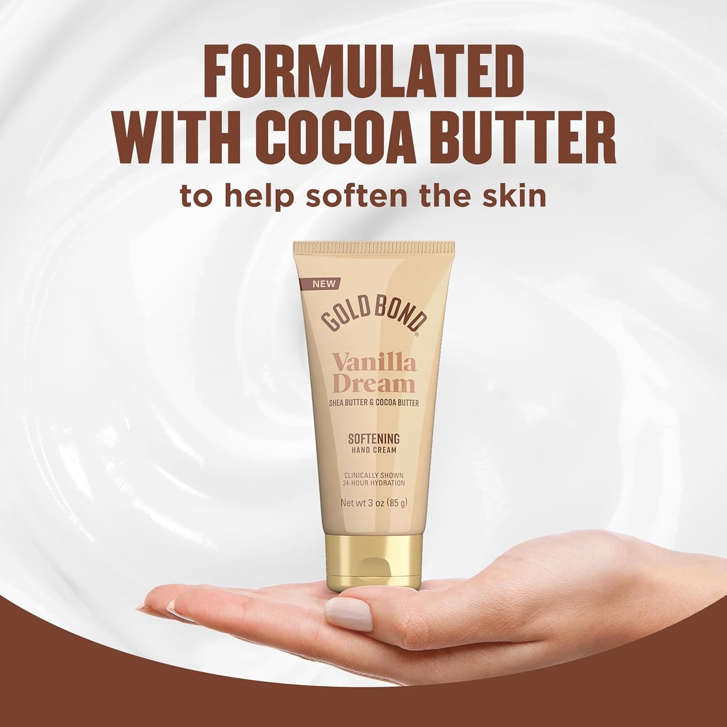 Gold Bond Vanilla Dream Softening Hand Cream Set, Luxurious Everyday Hand Cream with Shea Butter to Help Boost Skin Moisture and Cocoa Butter to Help Soften Skin, Warm Vanilla Dream Scent, 3 oz, 4 pk