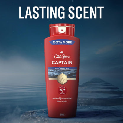 Old Spice Refreshing Body Wash for Men, 3X Defense, 24/7 Shower Fresh with Long Lasting Scent, Red Collection, Captain with Bergamot Scent, 24 oz (Pack of 4)