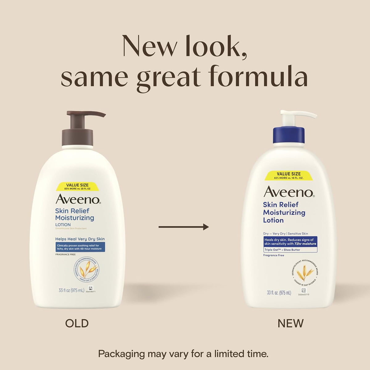 Aveeno Skin Relief Moisturizing Body Lotion Heals VeryDry,Sensitive Skin,Fast-Absorbing Lotion w/Soothing Triple Oat&Shea Butter Formula,Fragrance Free,Non-Comedogenic, 33 Fl Oz (Pack of 6)