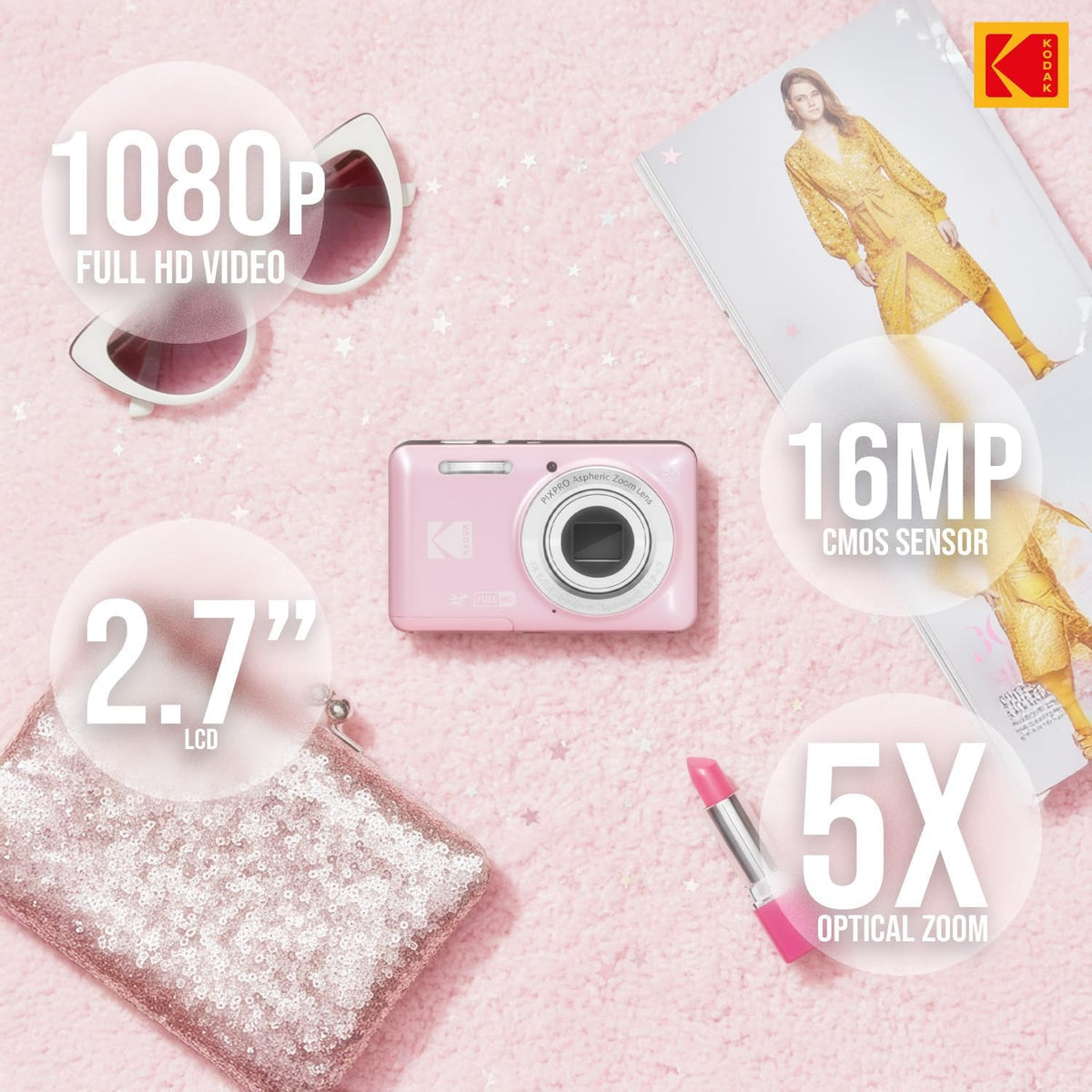 KODAK PixPro FZ55 Friendly Zoom Pastel Digital Camera Bundle