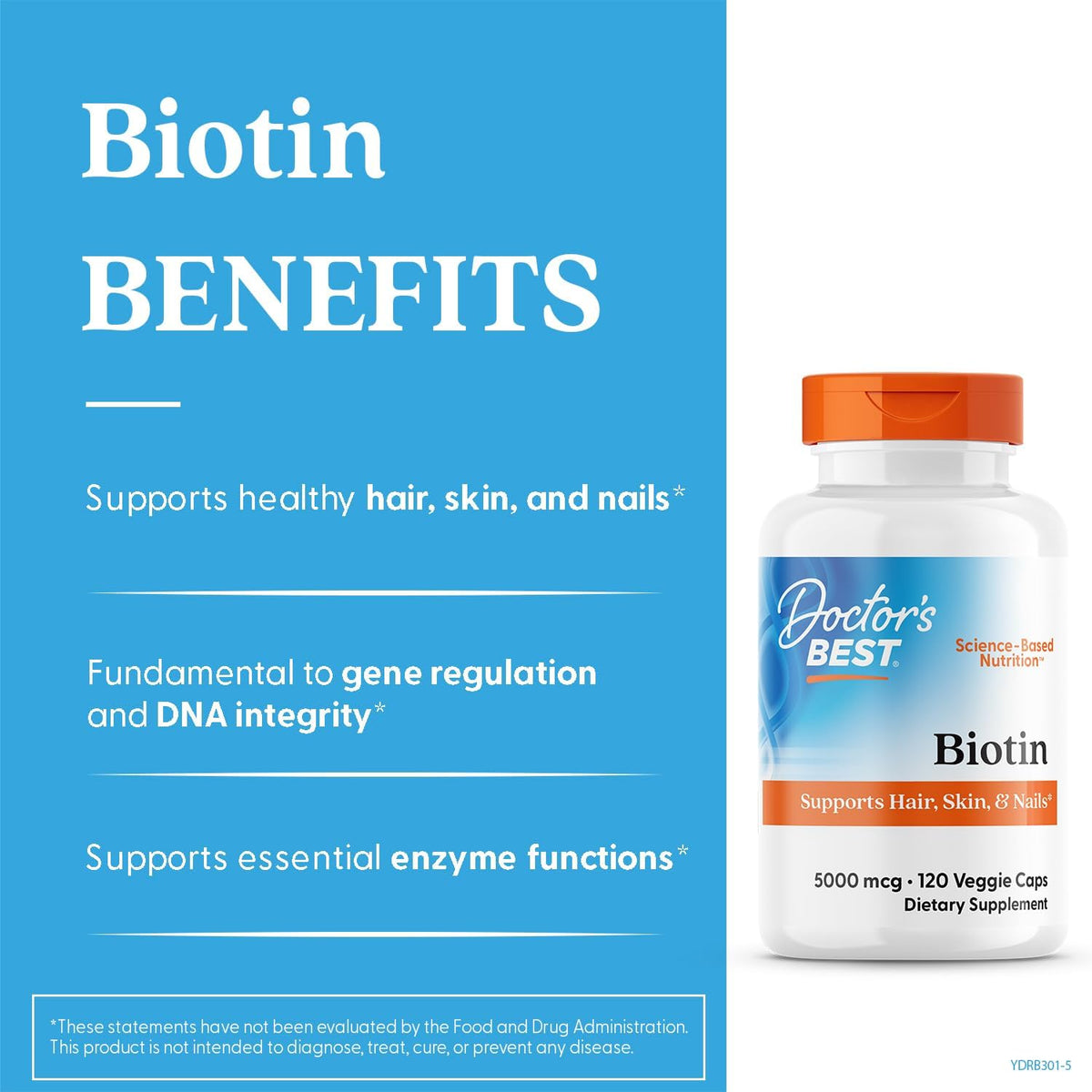 Doctor's Best Biotin Vitamin Supplement 5000 mcg, Vegan, 120 Veg Caps