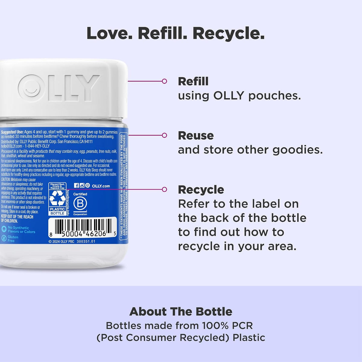 OLLY Kids Sleep, Occasional Sleep Support,* 0.5 mg Melatonin - 90 Count