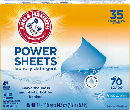 ARM & HAMMER Power Sheets Laundry Detergent, Fresh Breeze, 35 Count (Pack of 6)