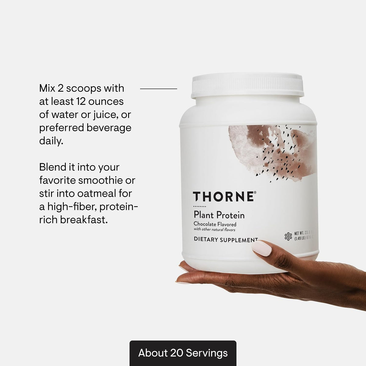 THORNE Plant Protein, 22 g Pea, Rice & Chia Protein Powder, 20 Servings