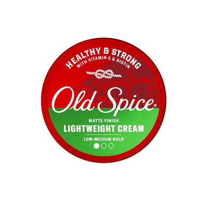 Old Spice Mens Hair Cream, Lightweight Cream, Healthy & Strong with Vitamin E & Biotin, Mens Hair Styling, Low-Medium Hold, Matte Finish, 2.22 oz