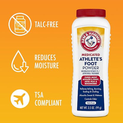 Arm & Hammer Medicated Athlete's Foot Powder, Antifungal, 3.5 oz, 4 Pack