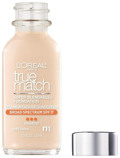 L'Oreal Paris Makeup True Match Super-Blendable Liquid Foundation, Soft Ivory N1, 1 Fl Oz,1 Count