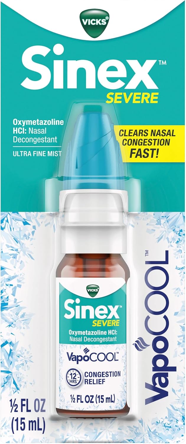 Vicks Sinex SEVERE Nasal Spray with VapoCOOL, Soothing Vicks Vapors, Decongestant Medicine, Relief from Stuffy Nose due to Cold or Allergy, & Nasal Congestion, Sinus Pressure Relief, 265 Sprays