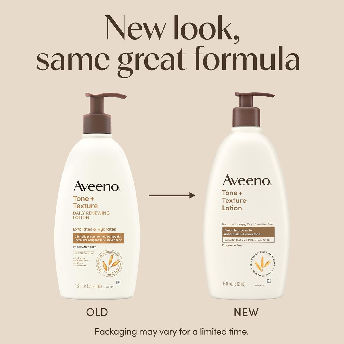 Aveeno Tone + Texture Renewing Body Lotion, Fragrance-Free, 18 fl. oz