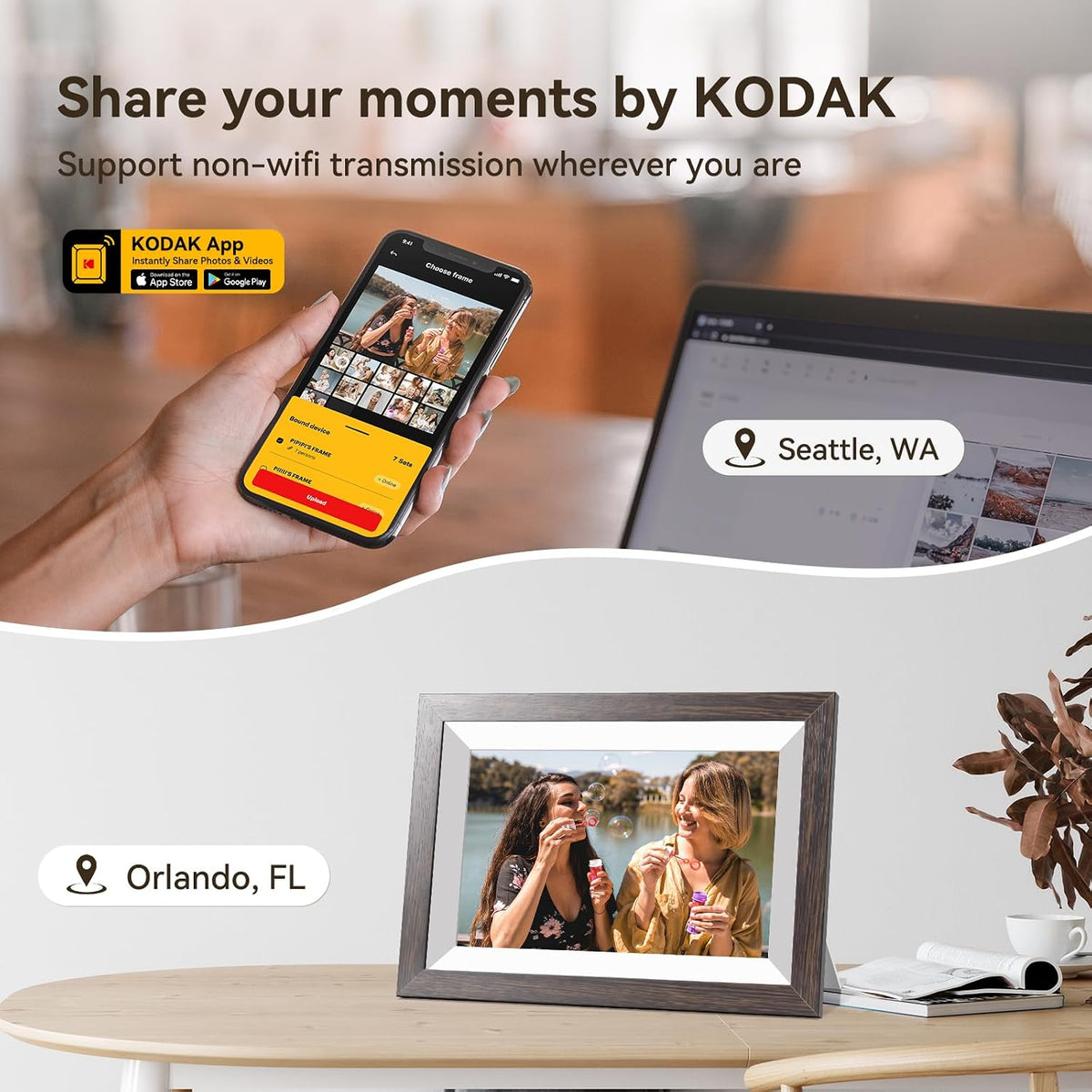 KODAK 10.1 inch WiFi Digital Picture Frame,1280x800 IPS HD Touch Screen, 32GB Smart Photo Frame with App & AI Photo Creation, Easy Sharing Photos and Videos, Birthday Gifts for Mom Women