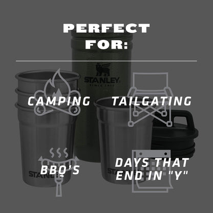 STANLEY Adventure Pre-Party Nesting Shot Glass Set | 4 Shot Glasses in Travel Carrying Case | Insulated Stainless Steel | BPA-Free | Hammertone Green