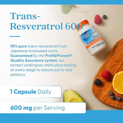 Doctor's BEST Trans Resveratrol Supplement 600 mg, Vegan, 60 Veg Caps