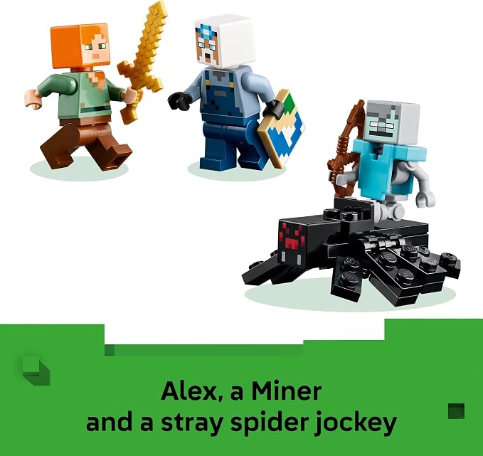 LEGO Minecraft the Pickaxe Mine Kids Toy - Building Set for Boys and Girls - Minecraft Toy for Gaming Fans 8+ - Includes Alex, Miner, and Stray Spider Jockey Minifigure - Birthday Gift Idea - 21277
